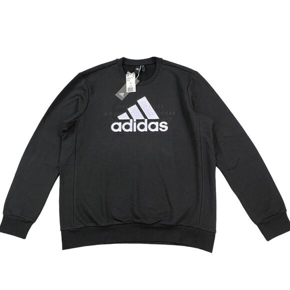 New Adidas Men US XL Black Sweatshirt Crew Neck Pullover Casual Long Sleeve Logo - Picture 1 of 9